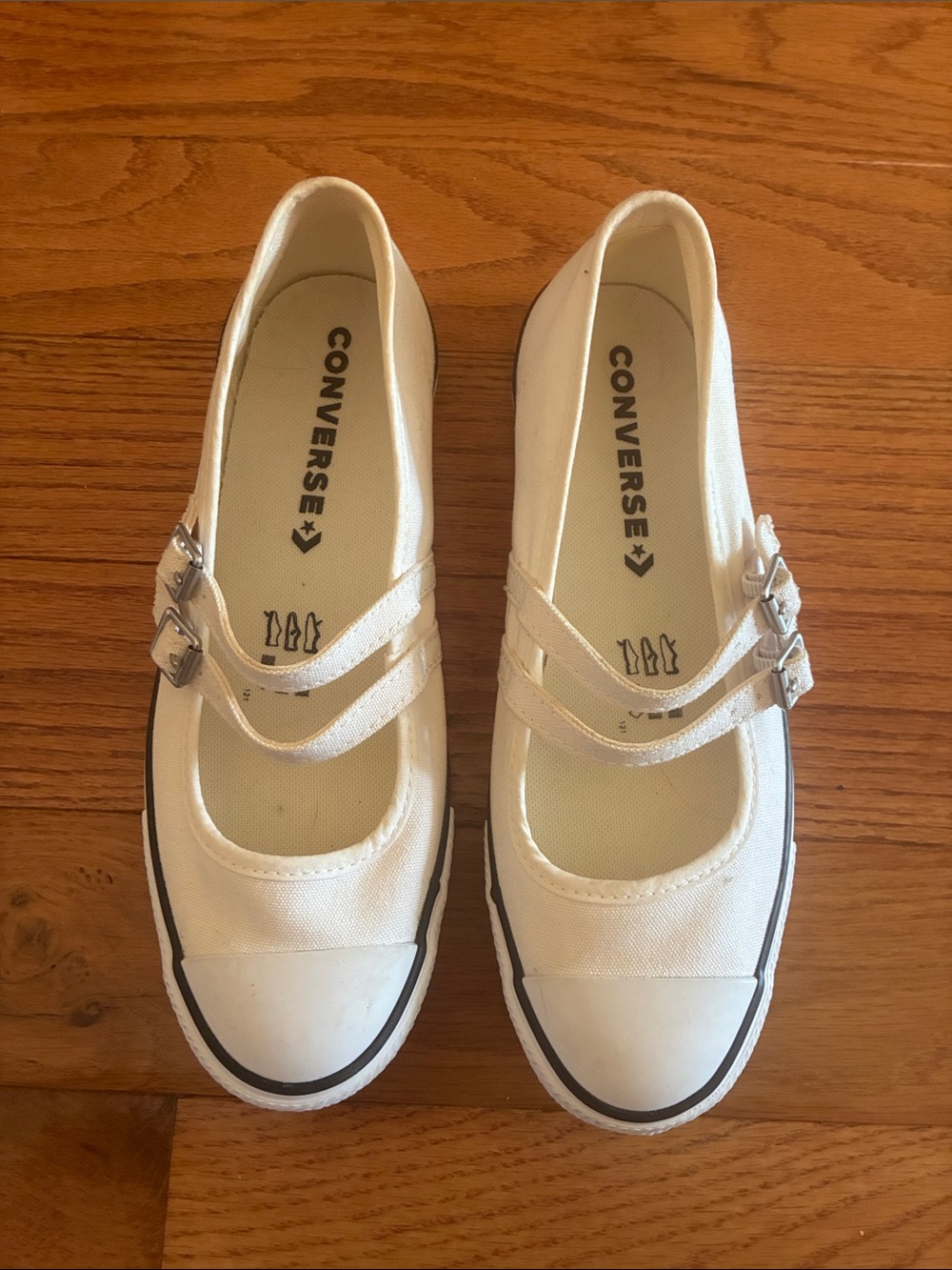 Converse White Mary Jane Canvas Sneakers with Dual Straps - Picture 2 of 5